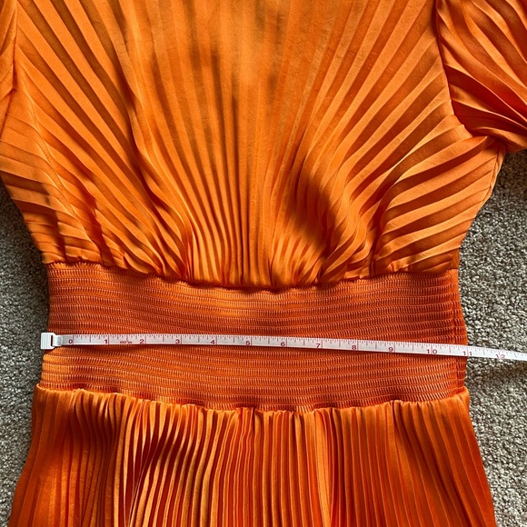Snazzy Pleated Orange Asymmetrical A.L.C dress. - Picture 5 of 13